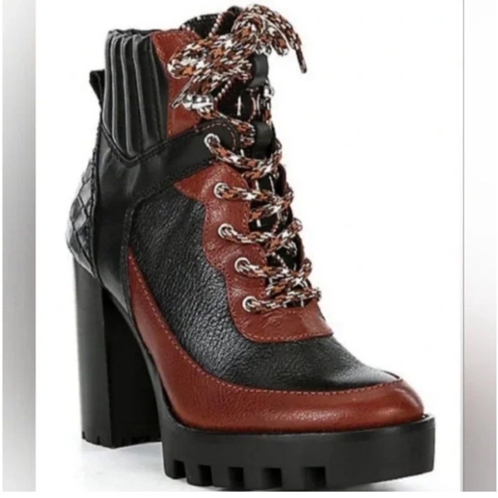 NEW Antonio Melani Penn Leather And Fabric Lug Sole Booties